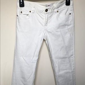 White denim straight leg pants